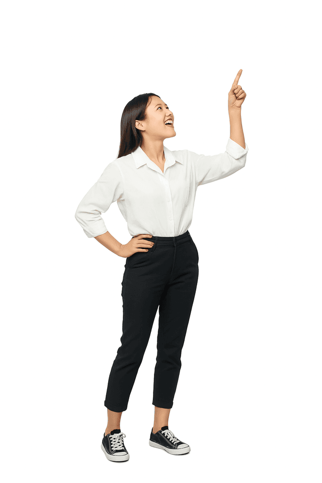 Professional woman pointing up